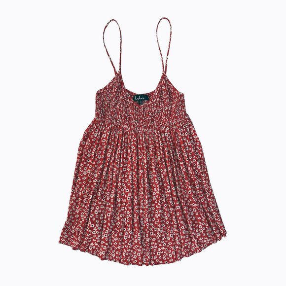 Lulus Red Floral Print Smocked Babydoll Dress V-Neck Casual Comfy Boho Beach SzS - Picture 1 of 9